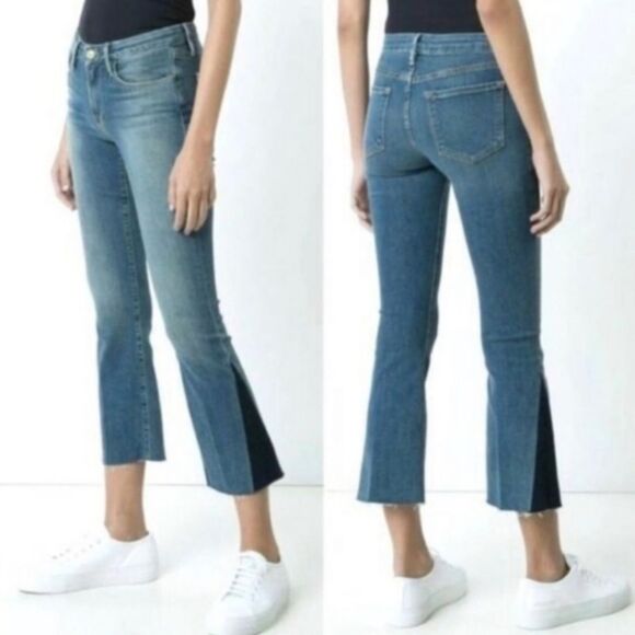 FRAME Le Crop Kick Flare Mixed Denim - Picture 1 of 6
